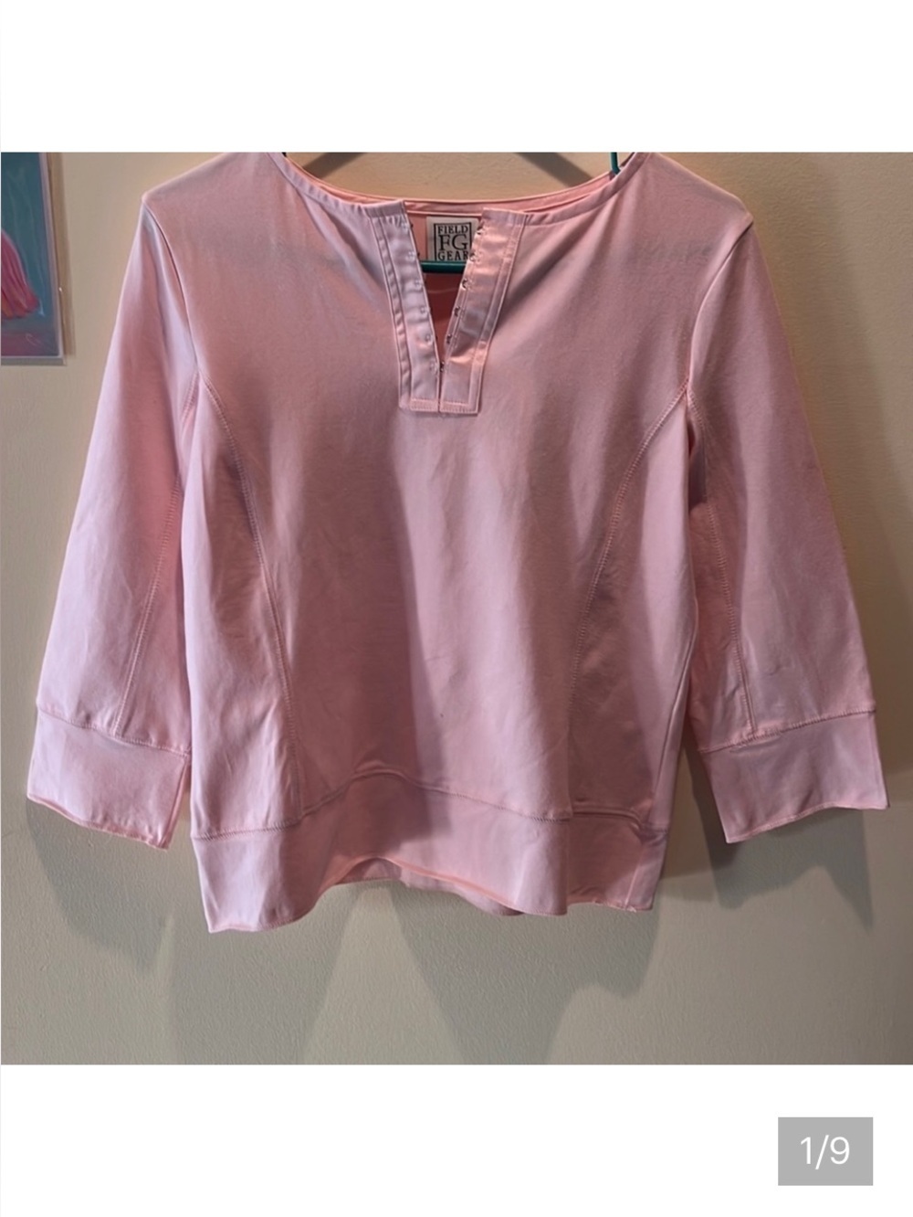 Field Gear cropped Top  Comfort core series  Pink  3/4 sleeves V-neck NWOT Sz. S